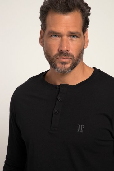 JP1880 702555 T-shirt Henley a maniche lunghe Nero - Magliette - Magliette Uomo Taglie Forti