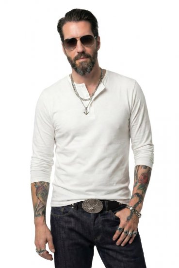 JP1880 702555 T-shirt Henley a maniche lunghe Bianco - Magliette - Magliette Uomo Taglie Forti