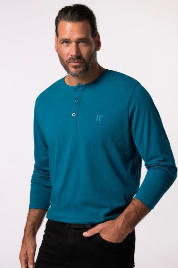 JP1880 Henley T-shirt Long Sleeve Blue - Magliette - Magliette Uomo Taglie Forti