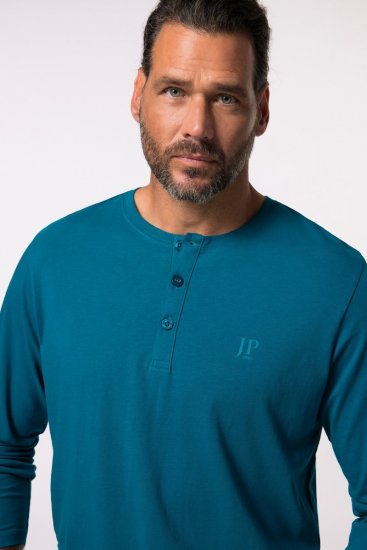 JP1880 Henley T-shirt Long Sleeve Blue - Magliette - Magliette Uomo Taglie Forti