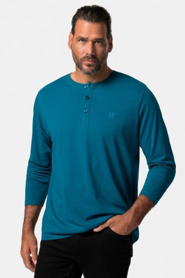 JP1880 Henley T-shirt Long Sleeve Blue - Magliette - Magliette Uomo Taglie Forti
