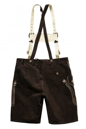 JP1880 Genuine Leather Traditional Lederhosen Shorts Brown - Shorts - Pantaloncini Uomo Taglie Forti