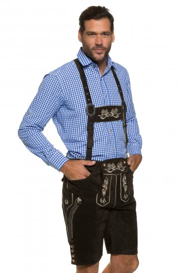 JP1880 Genuine Leather Traditional Lederhosen Shorts Brown - Shorts - Pantaloncini Uomo Taglie Forti