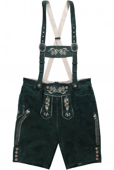 JP1880 Genuine Leather Traditional Lederhosen Shorts Green - Shorts - Pantaloncini Uomo Taglie Forti