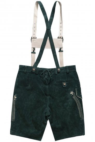 JP1880 Genuine Leather Traditional Lederhosen Shorts Green - Shorts - Pantaloncini Uomo Taglie Forti