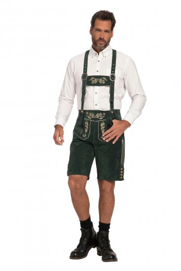 JP1880 Genuine Leather Traditional Lederhosen Shorts Green - Shorts - Pantaloncini Uomo Taglie Forti
