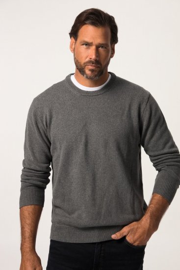 JP1880 708261 Maglione in maglia con girocollo Grigio melange - Felpe & felpe con cappuccio - Felpe & Felpe con Cappuccio Uomo Taglie Forti