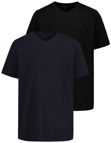 JP1880 711318 T-shirt con scollo a V confezione da 2 Nero - Magliette - Magliette Uomo Taglie Forti