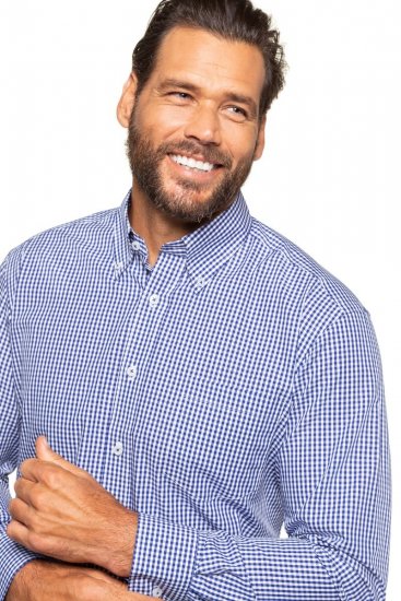 JP1880 722859 Camicia a quadretti a maniche lunghe Azzurro - Camicie - Camicie Taglie Forti Uomo