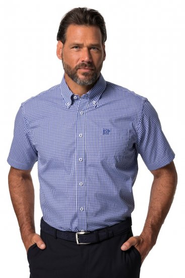 JP1880 722860 Camicia a quadretti a maniche corte Azzurro - Camicie - Camicie Taglie Forti Uomo