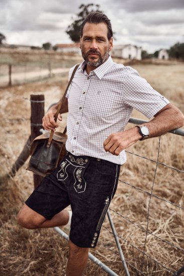 JP1880 Modern Fit Check Print Short Sleeve Shirt Grey - Camicie - Camicie Taglie Forti Uomo