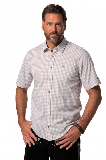 JP1880 Modern Fit Check Print Short Sleeve Shirt Grey - Camicie - Camicie Taglie Forti Uomo