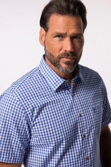 JP1880 Short Sleeve Check Print Traditional Shirt Blue - Camicie - Camicie Taglie Forti Uomo