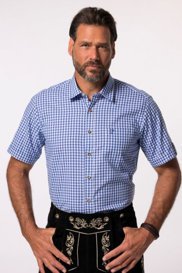 JP1880 Short Sleeve Check Print Traditional Shirt Blue - Camicie - Camicie Taglie Forti Uomo