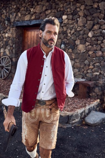 JP1880 Premium Goat Suede Staghorn Embroidery Shorts Leather Brown - Shorts - Pantaloncini Uomo Taglie Forti