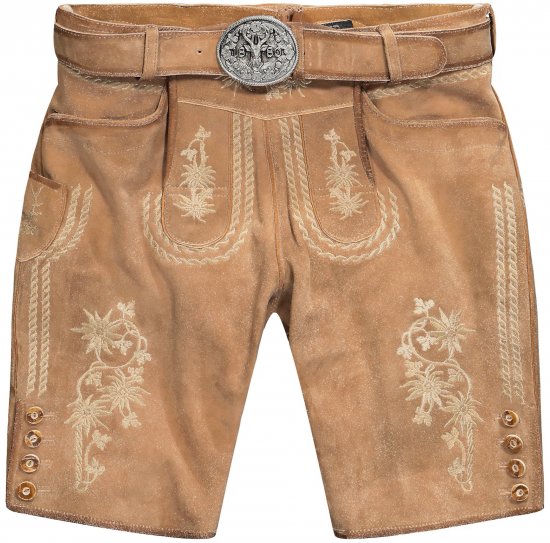 JP1880 Premium Goat Suede Staghorn Embroidery Shorts Leather Brown - Shorts - Pantaloncini Uomo Taglie Forti