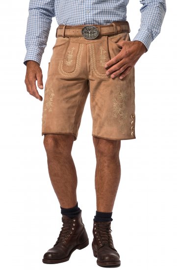 JP1880 Premium Goat Suede Staghorn Embroidery Shorts Leather Brown - Shorts - Pantaloncini Uomo Taglie Forti