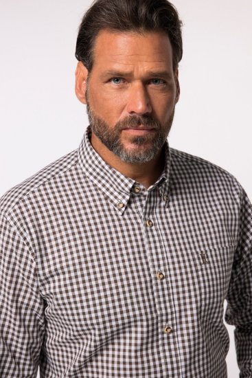 JP1880 Long Sleeve Check Print Traditional Shirt Brown - Camicie - Camicie Taglie Forti Uomo