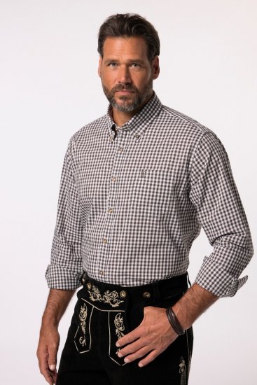 JP1880 Long Sleeve Check Print Traditional Shirt Brown - Camicie - Camicie Taglie Forti Uomo
