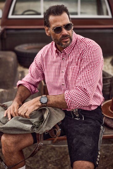 JP1880 Modern Fit Button-Down Collar Long Sleeve Check Shirt Light Red - Camicie - Camicie Taglie Forti Uomo