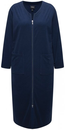 Ulla Popken 749967 Accappatoio in spugna con zip Blu scuro - Vestaglie & accappatoi - 