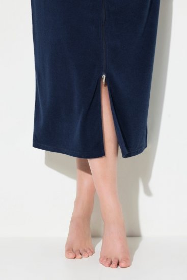 Ulla Popken 749967 Accappatoio in spugna con zip Blu scuro - Vestaglie & accappatoi - 
