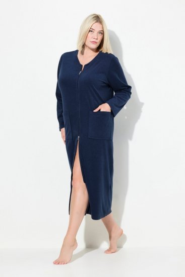 Ulla Popken 749967 Accappatoio in spugna con zip Blu scuro - Vestaglie & accappatoi - 
