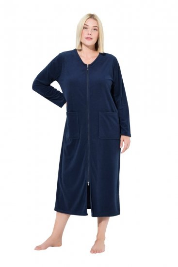 Ulla Popken 749967 Accappatoio in spugna con zip Blu scuro - Vestaglie & accappatoi - 