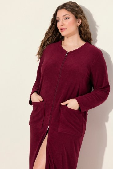 Ulla Popken 749967 Accappatoio in spugna con zip Bordeaux - Vestaglie & accappatoi - 