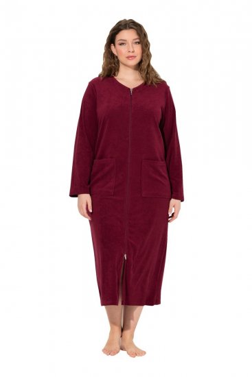 Ulla Popken 749967 Accappatoio in spugna con zip Bordeaux - Vestaglie & accappatoi - 