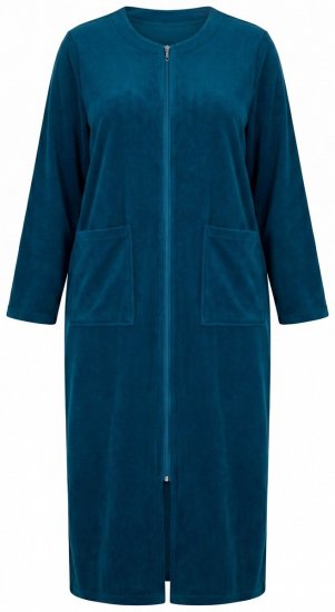 Ulla Popken 749967 Accappatoio in spugna con zip Petrolio - Vestaglie & accappatoi - 