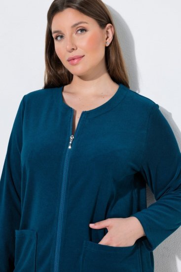 Ulla Popken 749967 Accappatoio in spugna con zip Petrolio - Vestaglie & accappatoi - 
