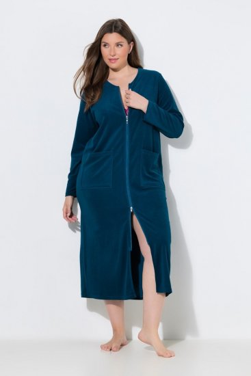 Ulla Popken 749967 Accappatoio in spugna con zip Petrolio - Vestaglie & accappatoi - 