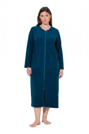 Ulla Popken 749967 Accappatoio in spugna con zip Petrolio - Vestaglie & accappatoi - 