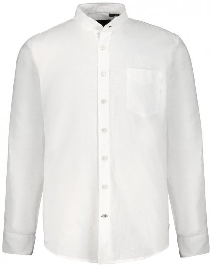 JP1880 790394 Camicia in misto lino a maniche lunghe con collo alla coreana Bianco TALL - TALL camicie - Camicie TALL per uomo alto