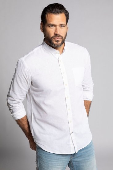 JP1880 790394 Camicia in misto lino a maniche lunghe con collo alla coreana Bianco TALL - TALL camicie - Camicie TALL per uomo alto