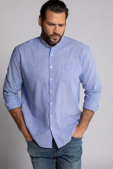 JP1880 790394 Camicia in misto lino a maniche lunghe con collo alla coreana Blu grigio TALL - TALL camicie - Camicie TALL per uomo alto
