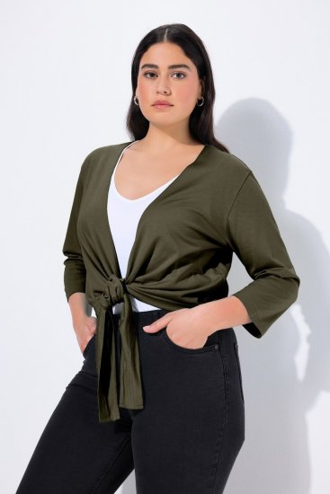 Ulla Popken 794514 Bolero in jersey da annodare Verde scuro - Bolero - 