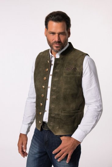 JP1880 Finest Goat Suede Traditional Vest Dark Brown - Trachten & Oktoberfest - Costumi Oktoberfest taglie forti (Trachten)