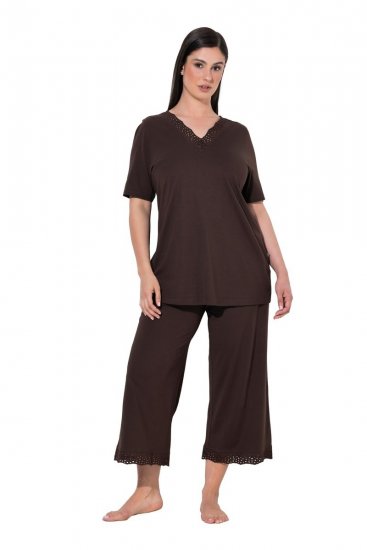 Ulla Popken 806944 Pigiama a maniche corte Marrone - Pigiami/Loungewear - 