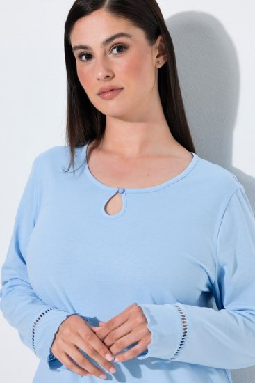 Ulla Popken 810581 Camicia da notte con pizzo Azzurro - Camicie da notte - 