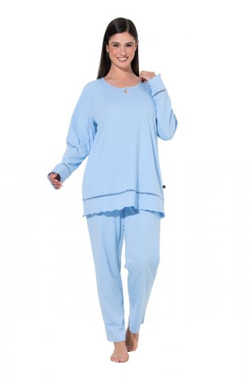 Ulla Popken 810592 Pigiama con pizzo Azzurro - Pigiami/Loungewear - 