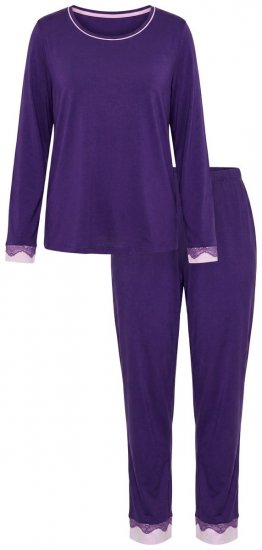 Ulla Popken 812441 Pigiama a maniche lunghe con pizzo Blu reale - Pigiami/Loungewear - 