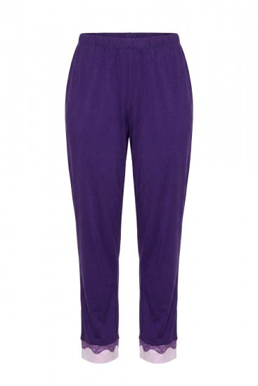 Ulla Popken 812441 Pigiama a maniche lunghe con pizzo Blu reale - Pigiami/Loungewear - 