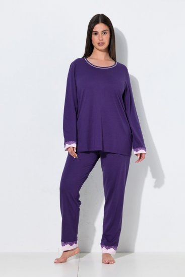 Ulla Popken 812441 Pigiama a maniche lunghe con pizzo Blu reale - Pigiami/Loungewear - 