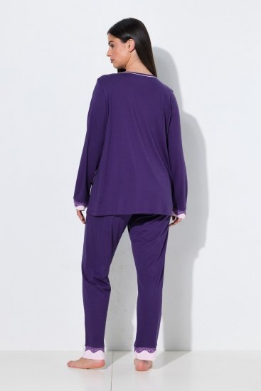Ulla Popken 812441 Pigiama a maniche lunghe con pizzo Blu reale - Pigiami/Loungewear - 
