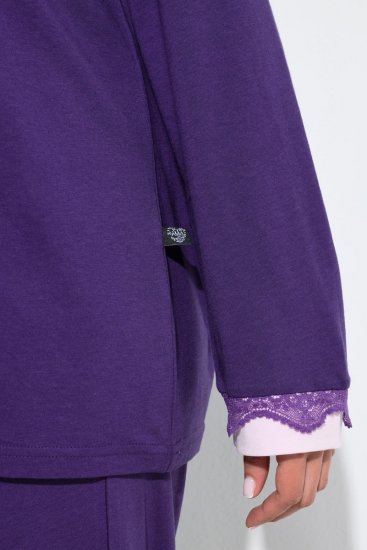 Ulla Popken 812441 Pigiama a maniche lunghe con pizzo Blu reale - Pigiami/Loungewear - 