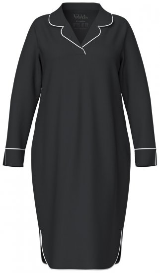 Ulla Popken 812447 Camicia da notte con collo a camicia Nero - Camicie da notte - 