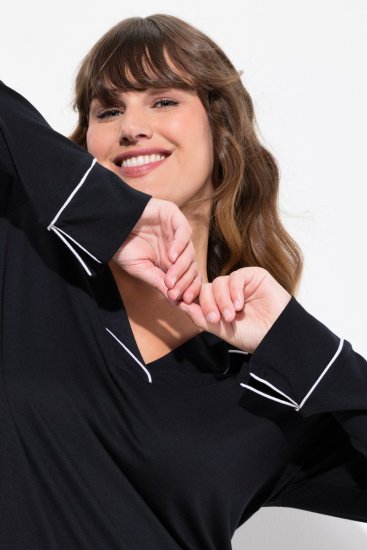 Ulla Popken 812447 Camicia da notte con collo a camicia Nero - Camicie da notte - 