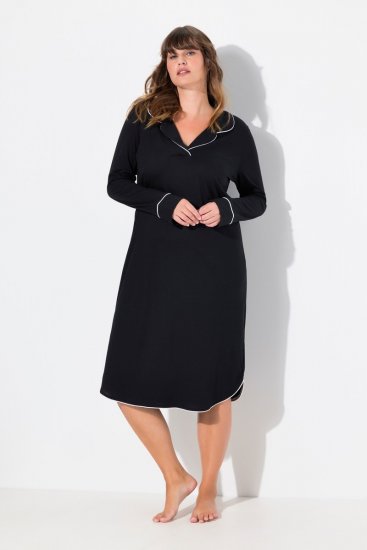 Ulla Popken 812447 Camicia da notte con collo a camicia Nero - Camicie da notte - 
